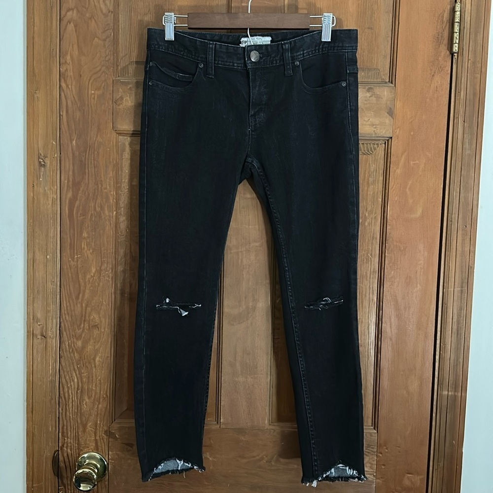Free People Black Distressed Raw Hem Jeans Size 28